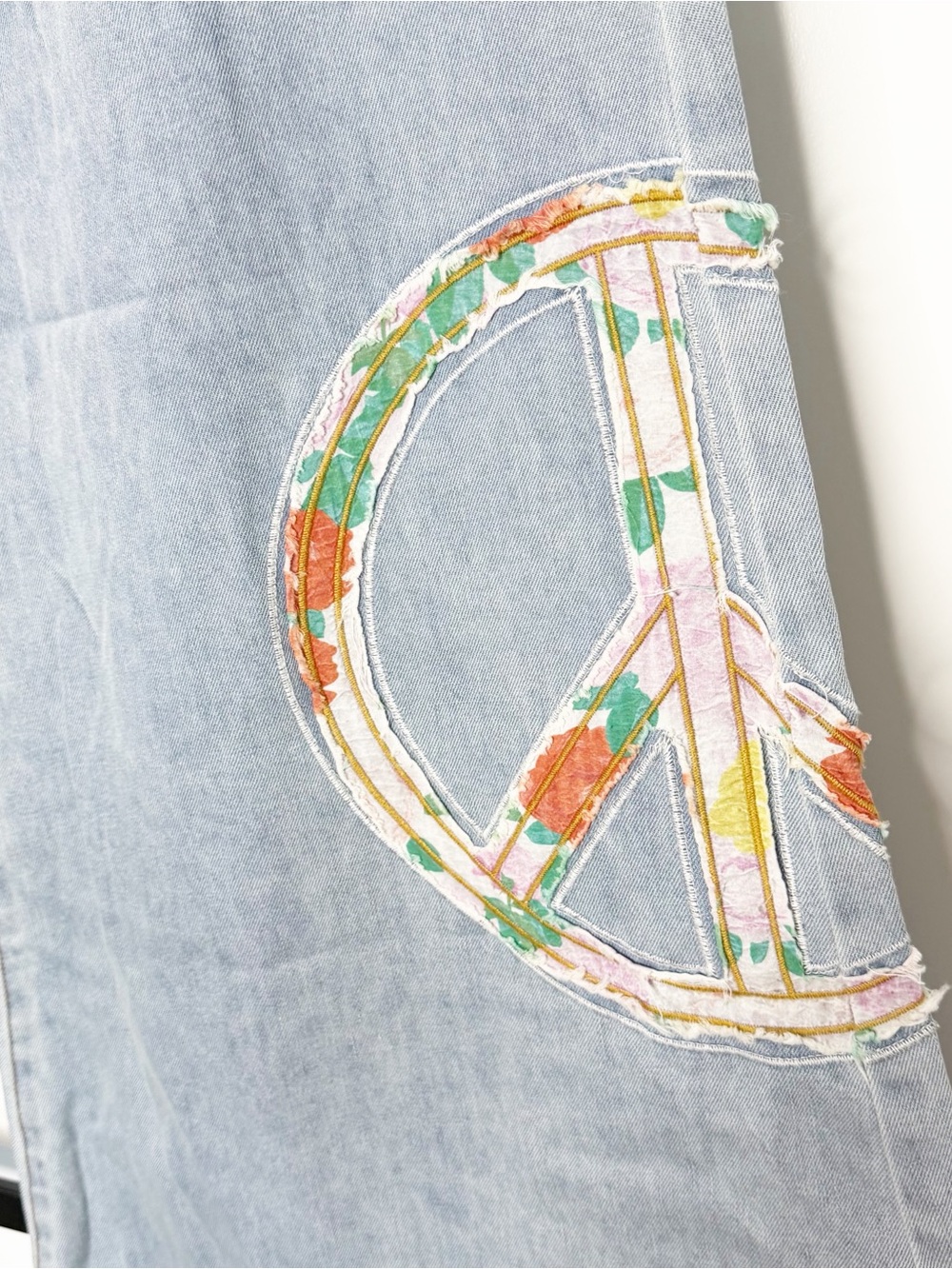 POL Peace Patchwork Light Wash Wide leg Denim Jean pants Medium 70’s hippie boho - Picture 5 of 15